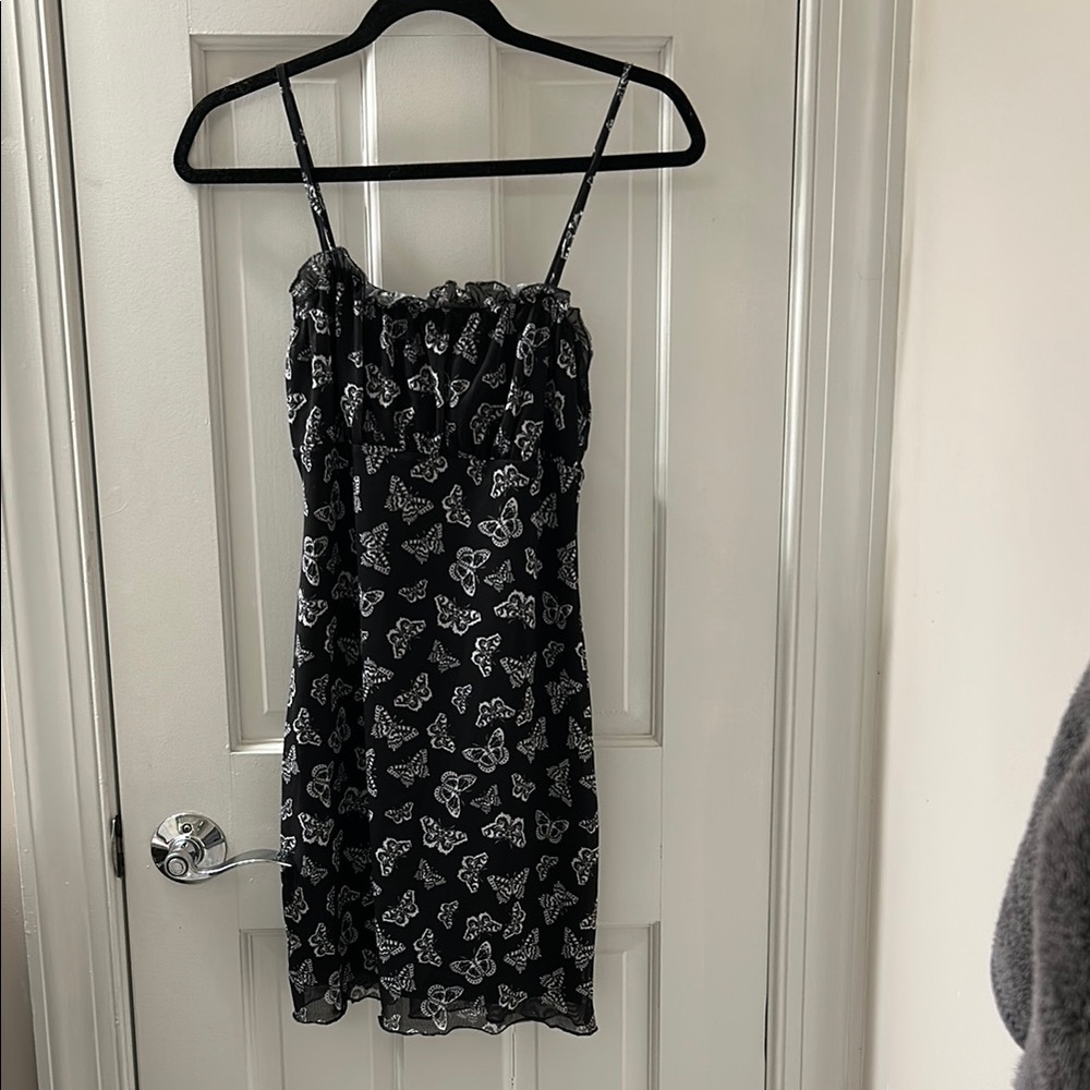 Elegant Black Butterfly Print Dress